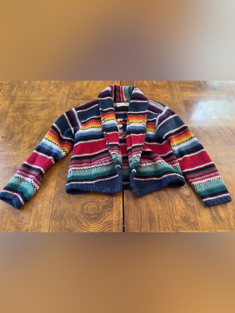 Southwest Aztec Cardigan Sweater Women Small Multicolor 100% Wool Western Stripe